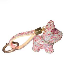 Bag charm Sparkling rhinestone Pink Dog Keychain new